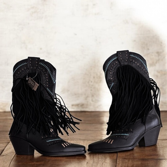 New Dingo cowboy boots embroidered studded tassel cowgirl black, sz 7.5 women’s - Picture 3 of 14